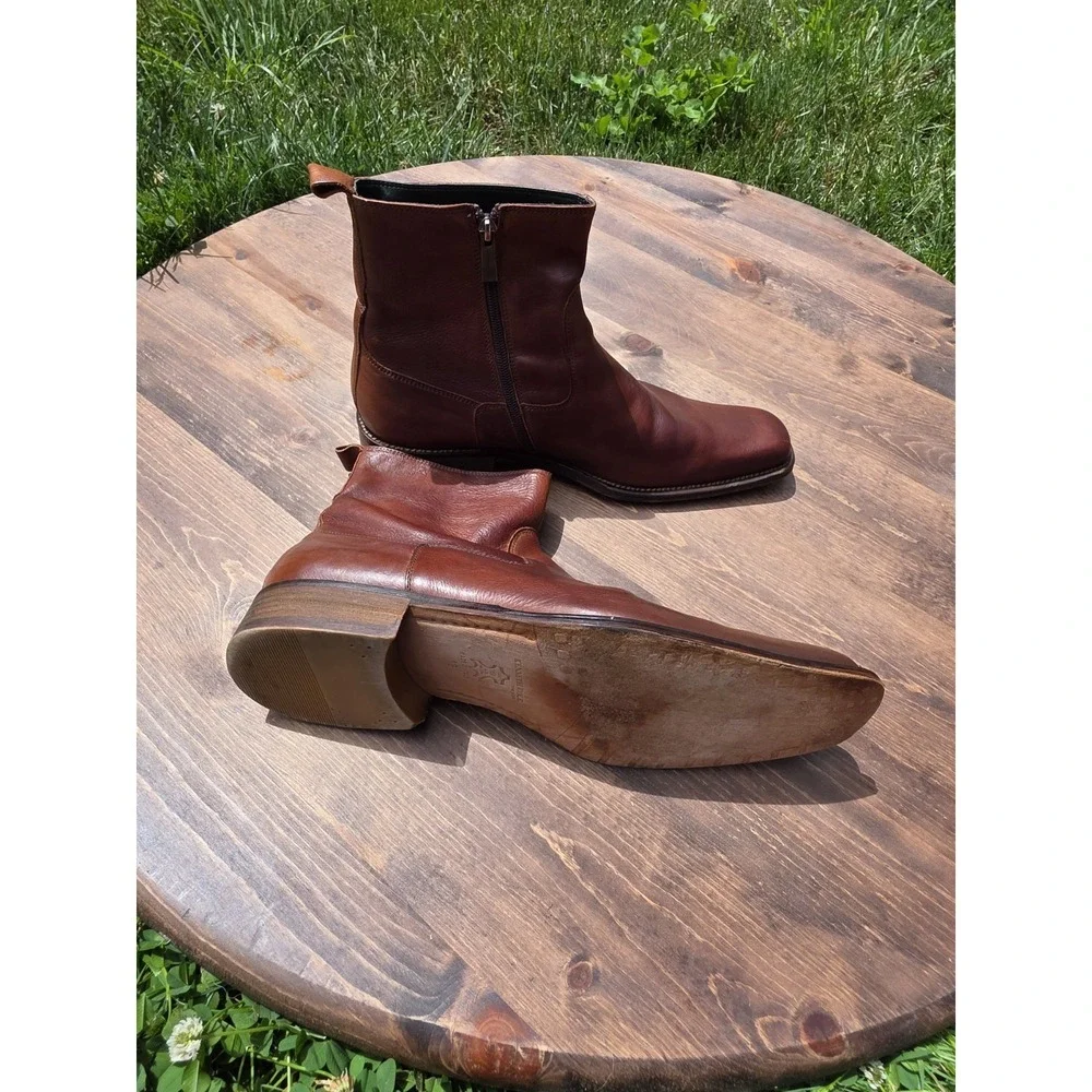 Kenneth Cole Men's Brown Leather Ankle Boots Size 12 Made in Italy Zip Up